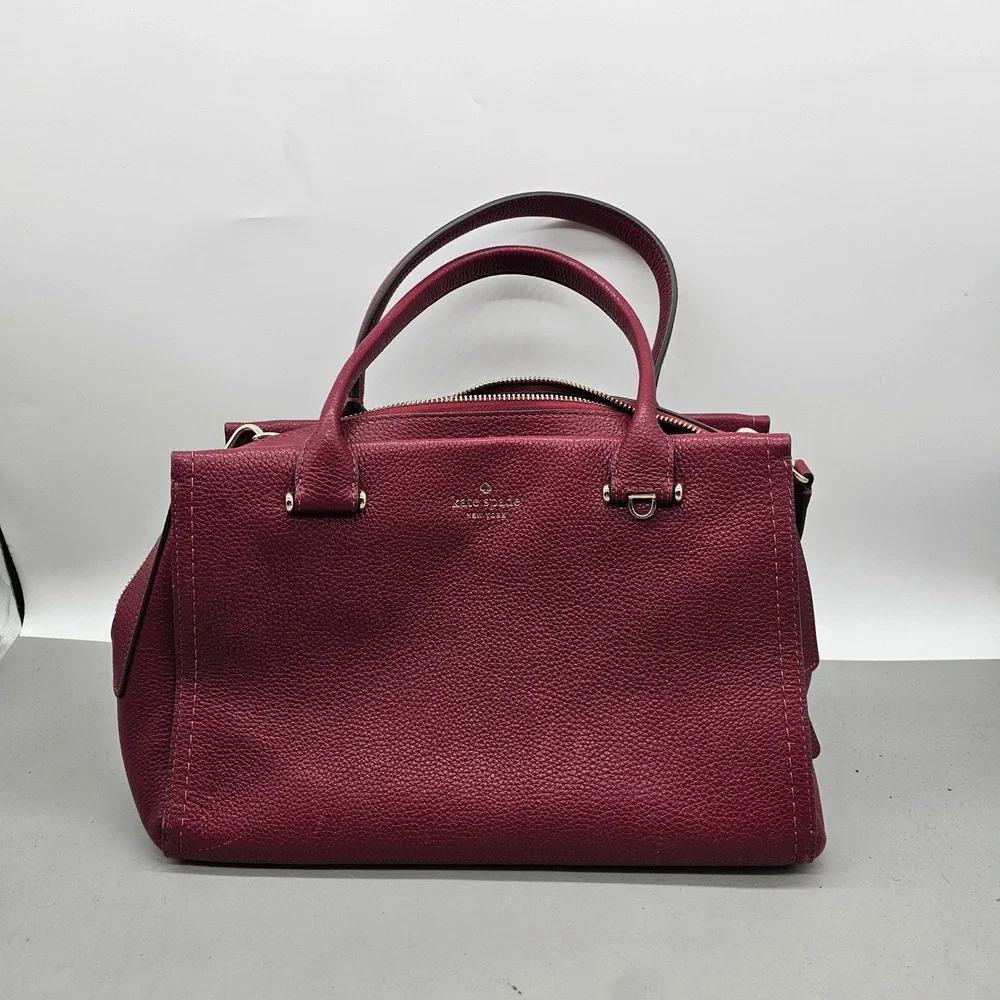 Kate Spade New York Satchel Burgundy Pebbled Leather Triple Compartment Handbag
